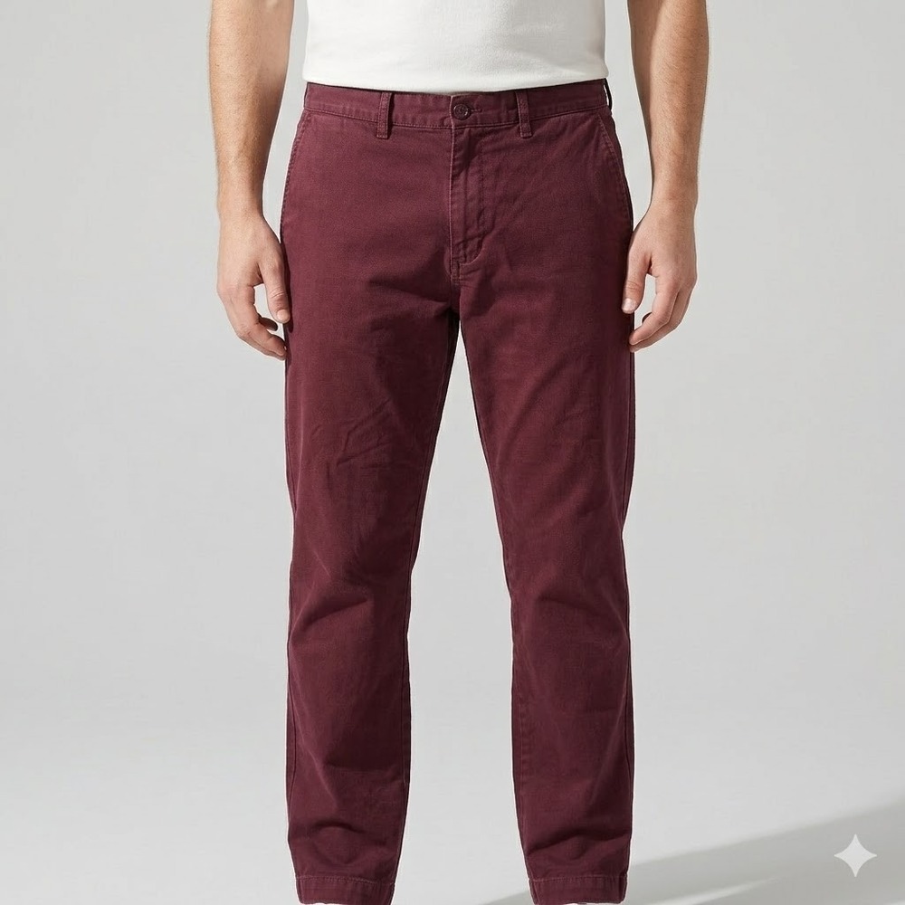 J.Crew Mens 35x32 Essential Chino Pants Maroon Deep Red Broken-in Cotton